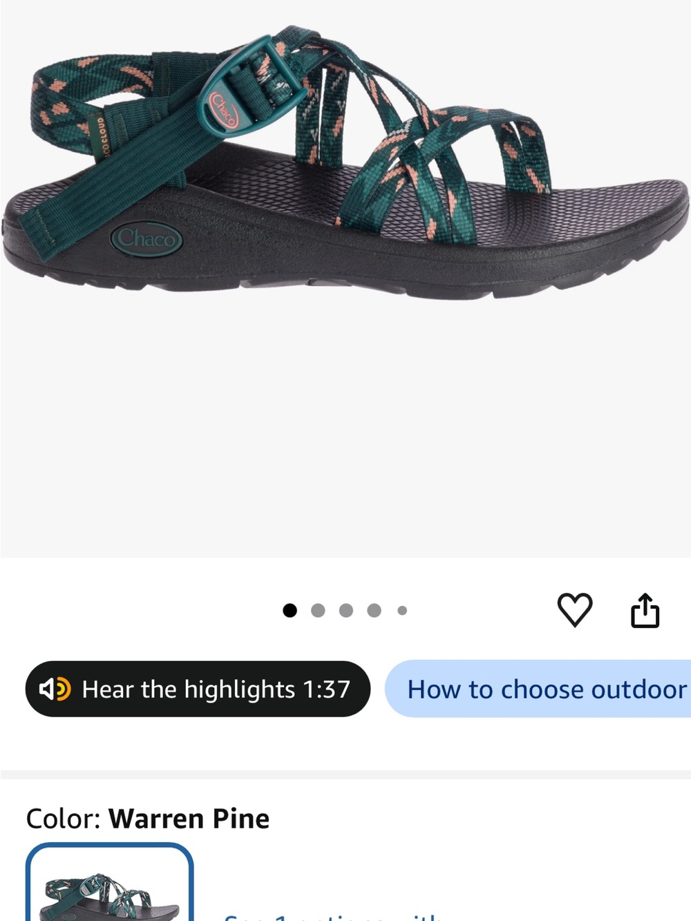 Chaco Women's Zx/1 Cloud Size 10, Warren Pine - Picture 7 of 7